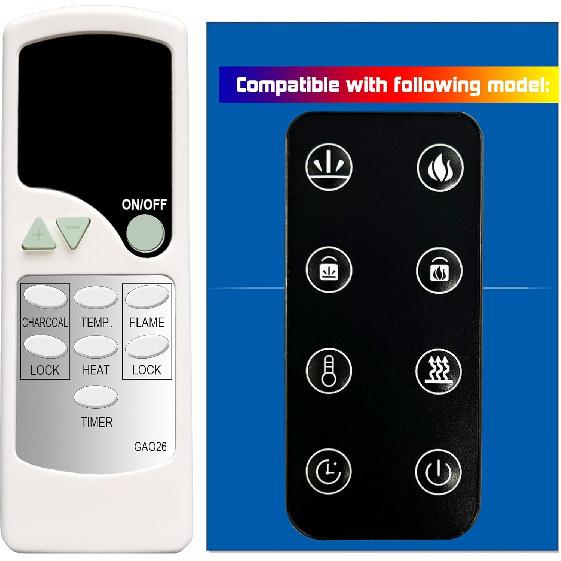 Replacement Remote Control for Kentsky Electric Fireplace X42WMEF1BLK X42WMEF1WHT X50WMEF1BLK X50WMEF1WHT X60WMEF1BLK X60WMEF1WHT X72WMEF1BLK