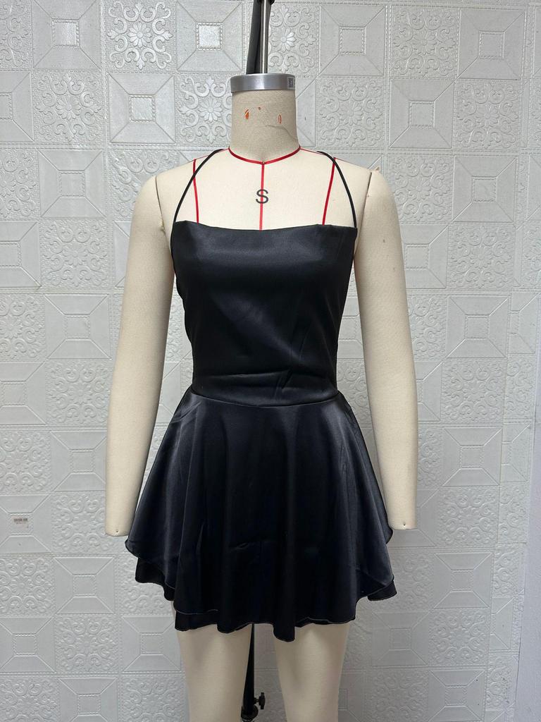 2025 Summer Sexy Pleated Backless Satin Camisole Dress for Women