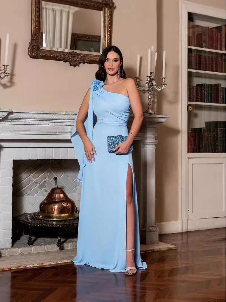 2024 Summer Women's One-Shoulder Floral Slit Dress