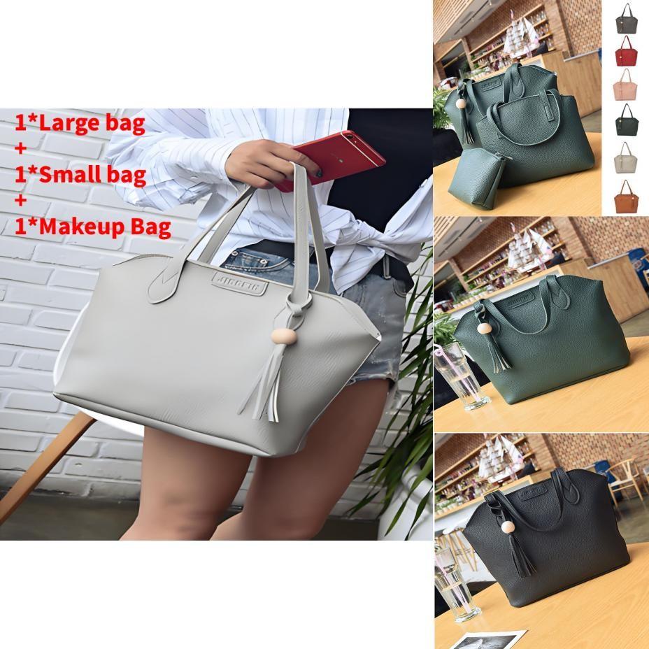 Ladies Pu Leather Purse Set With Shoulder Strap And Cosmetic Bag For Daily Use