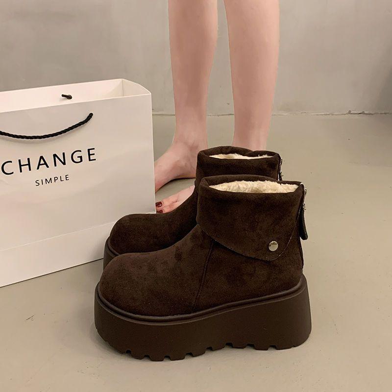 Boken Thick soled Snow Boots for Women 2026 New Winter Short Height Increasing Plush Warm Cotton Shoes