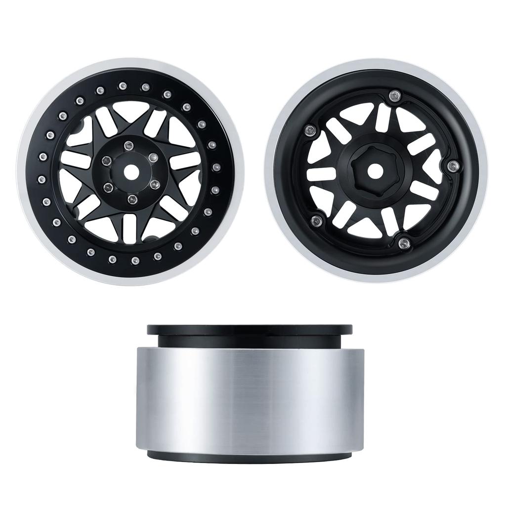 TRZX 2.9" Beadlock Wheel Rims, Aluminum Rim Hubs for Axial 1/6 SCX6 AXI05000 AXI05001 RC Crawler Cars (4-Piece Black)