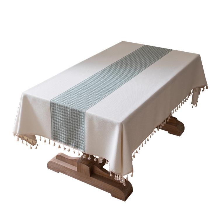 All Polyester Color Woven Jacquard Thousand Bird Grid Fringed Tablecloth Rectangular Coffee Table Dining Table Cloth Cover Lace