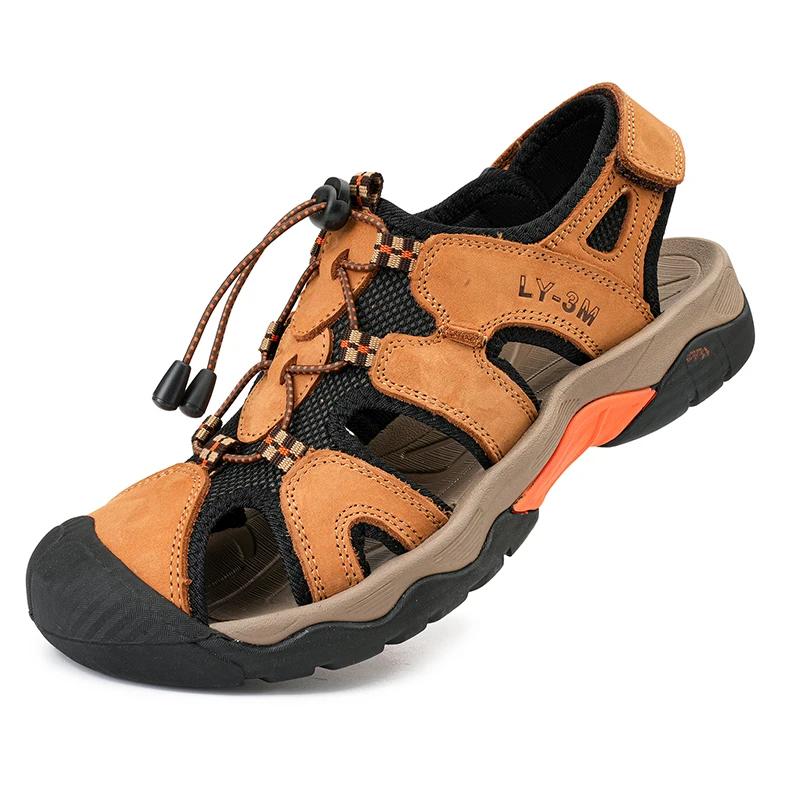 

Fashion Outdoor Men Fashion Brand Top Layer Cowhide Breathable Non Slip Beach Shoes Summer New Men Comfortable Soft Soled Water Sandals 48 светло-коричневого