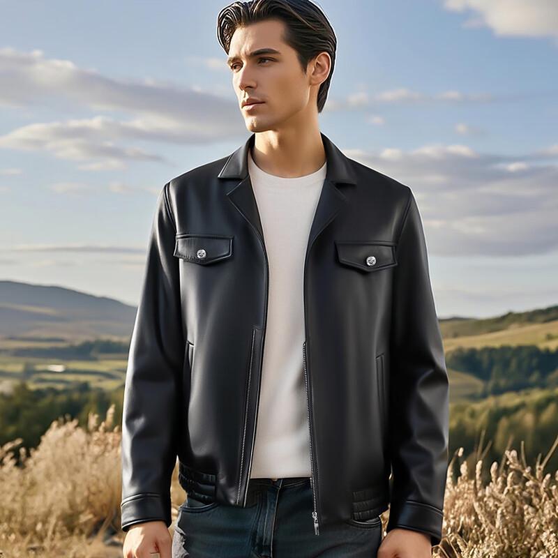 Fu Ting Men's Premium Sheepskin Lapel Leather Jacket