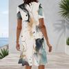 Women Plus Size Round Neck Short Sleeve Printed A Line Midi Dress
