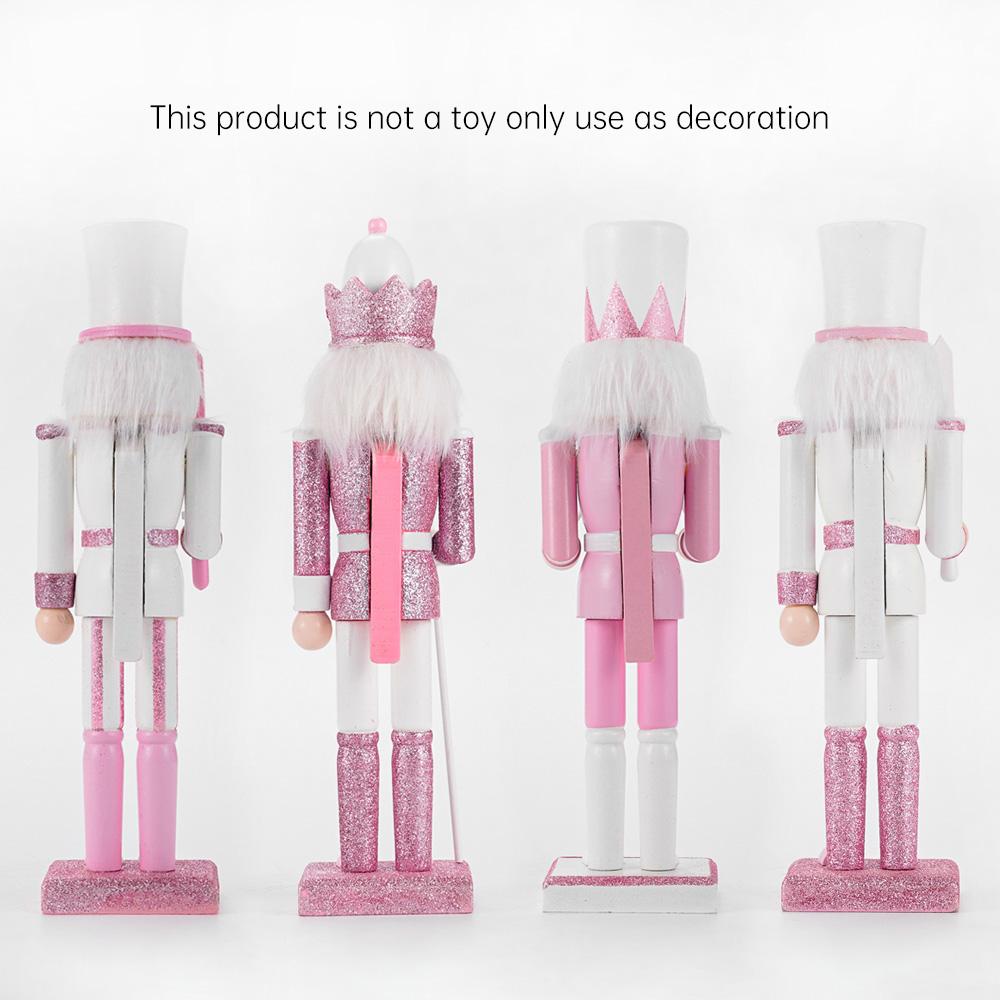 30CM Holz Nussknacker Soldat Figur Puppe Rosa Glitter Soldat Puppe Spielzeug Handwerk Ornament Weihnachten Home Büro Dekoration