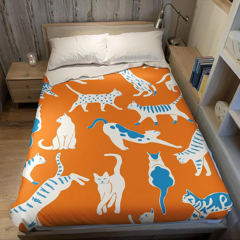 Orange White Cat Flannel Blanket Warm Soft Halloween Christmas Couch Warm Cozy Decorative Decor Gift for All Season