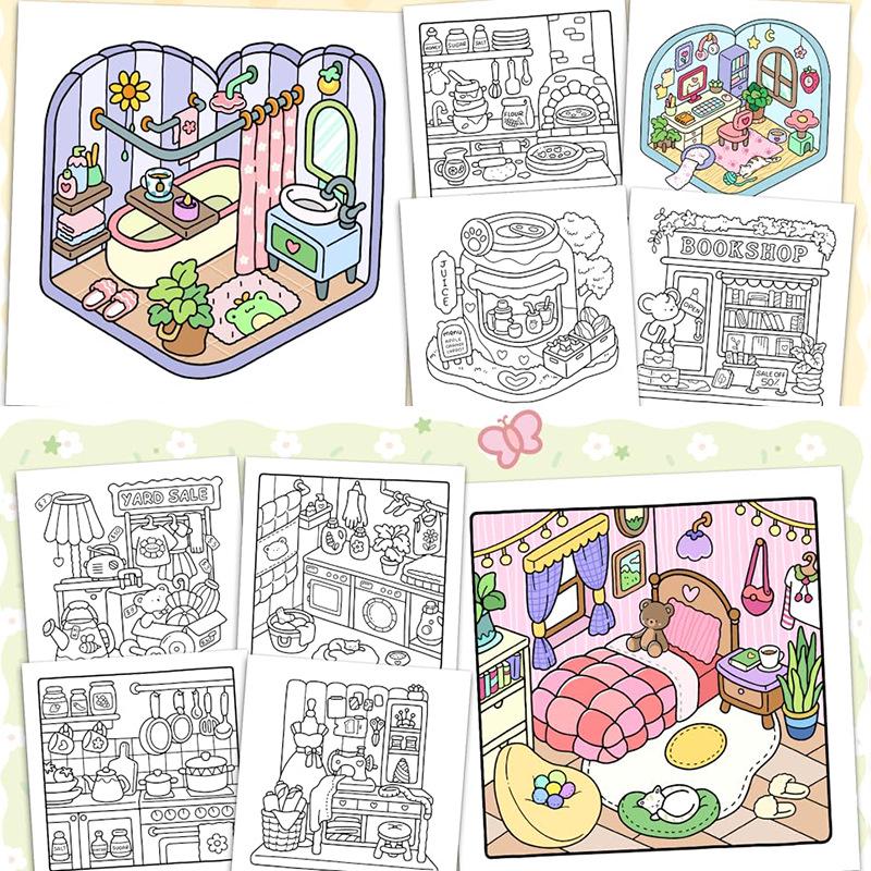 Cozy Corners: A Cross-Border Coloring Book for Teens & Adults