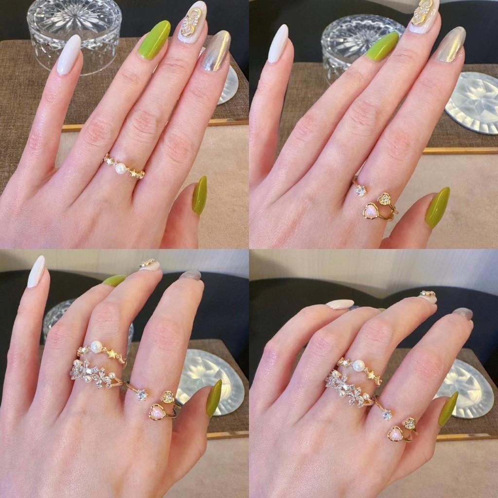 Inspired Chic Japanese Transparent Star Pearl Flower Open Adjustable Ring For Women