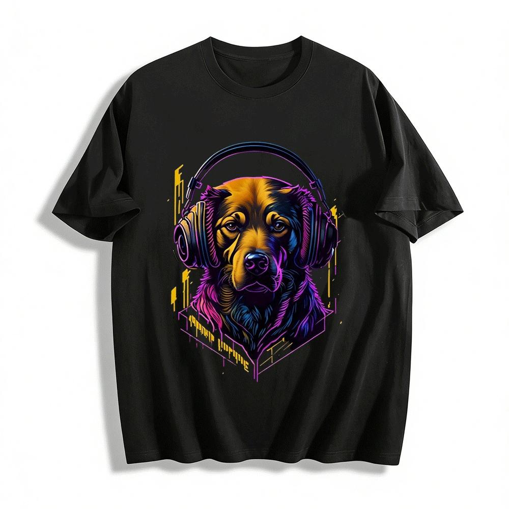 Cool Golden Retriever With Headphones Graphic Casual T-Shirt Pure cotton T-shirt XXS