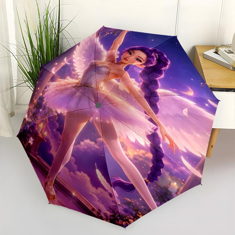 Demon Hunter Print Automatic Umbrella, 8 Rib Iron Frame, Plastic Handle, Suitable for Outdoor Travel &Daily , Ideal Gift