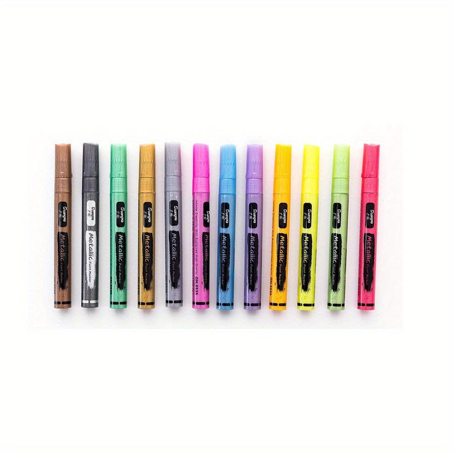 

12 цветов металлизированные жидкие меловые маркеры для школьной доски, маркеры для окон с влажным стиранием для стекла, календарных досок, украшений для автомобилей, авто, бистро, зеркал 12 colors