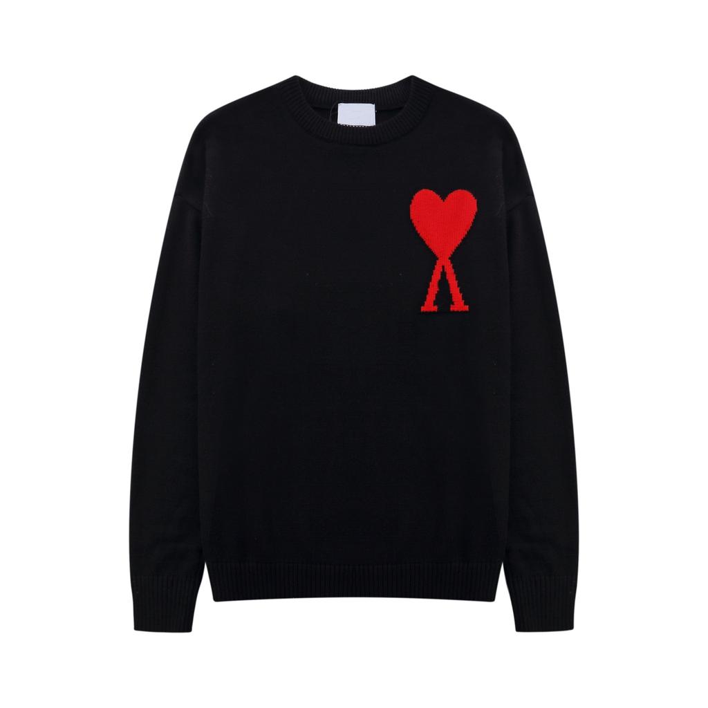 New AMI CS Knitted Sweater Crew Neck Trendy Brand Female Couple Small Love Loose Top Long Sleeve Cross-border Knitted Sweater