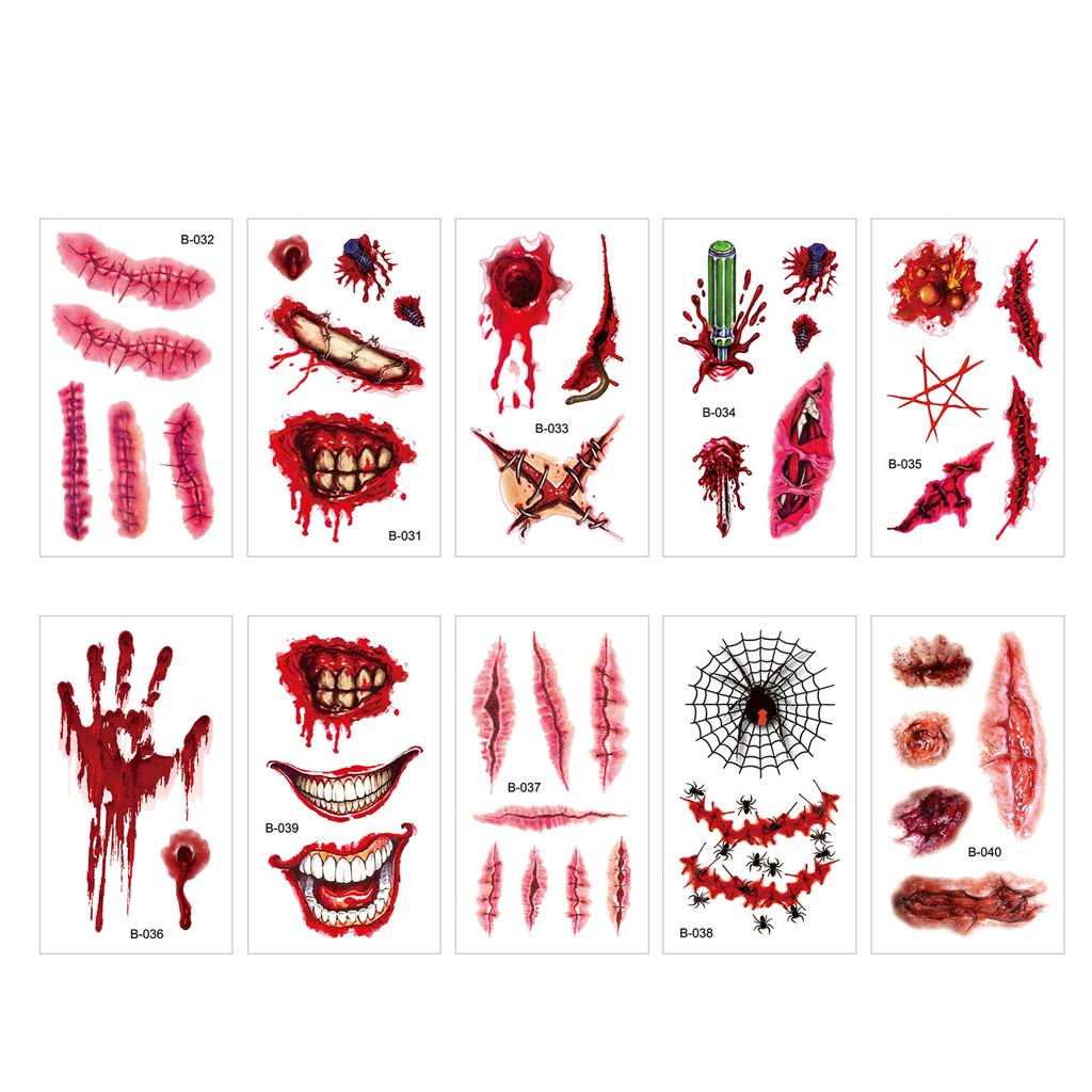 Mexico Halloween Large Mouth Face Tattoo Stickers Holiday Temporary Spookys Horror Mouth Spookys Look Stickers for Cosplay Part