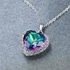 Rainbow Cubic Zirconia Heart Pendant Necklace Heart Stone Silver Clavicle Chain For Women Anniversary Jewelry