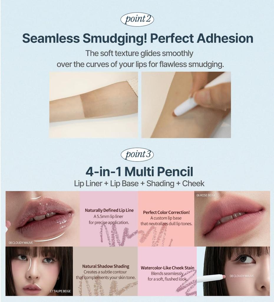 Heart Percent Dote On Mood Lippenstift Lippen Lippen und Wangen Lippenstiftstift mit Mundwinkel-Liner Cremiger Stiftliner, Base, Schattierung, Mehrzweck 4-in-1 (02. Rosa)