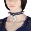 Spiked Choker Necklace PU Leather Goth Choker Collar with Pentagrams Pendant Punk Rock Collar Adjustable for Women Men