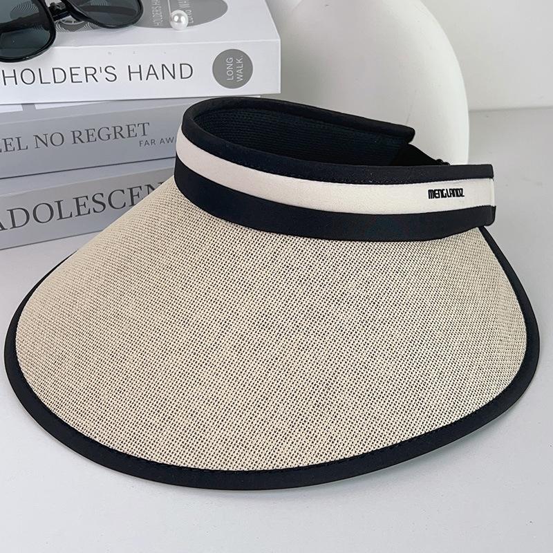 

Цветоблокированная полосатая шляпа от солнца с открытым верхом Летний новый стиль Папирус Шляпа от солнца с широкими полями для женщин Модная универсальная пляжная шляпа Adjustable