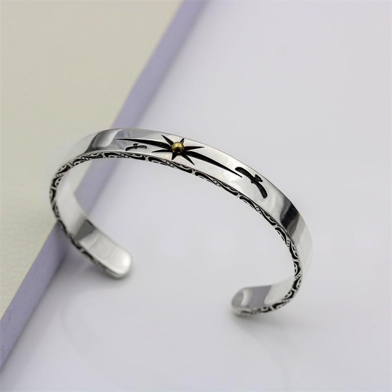 Takahashi Goro's Silver Distressed Sun Ray Flying Eagle Open Fashion Bracelet for Couples