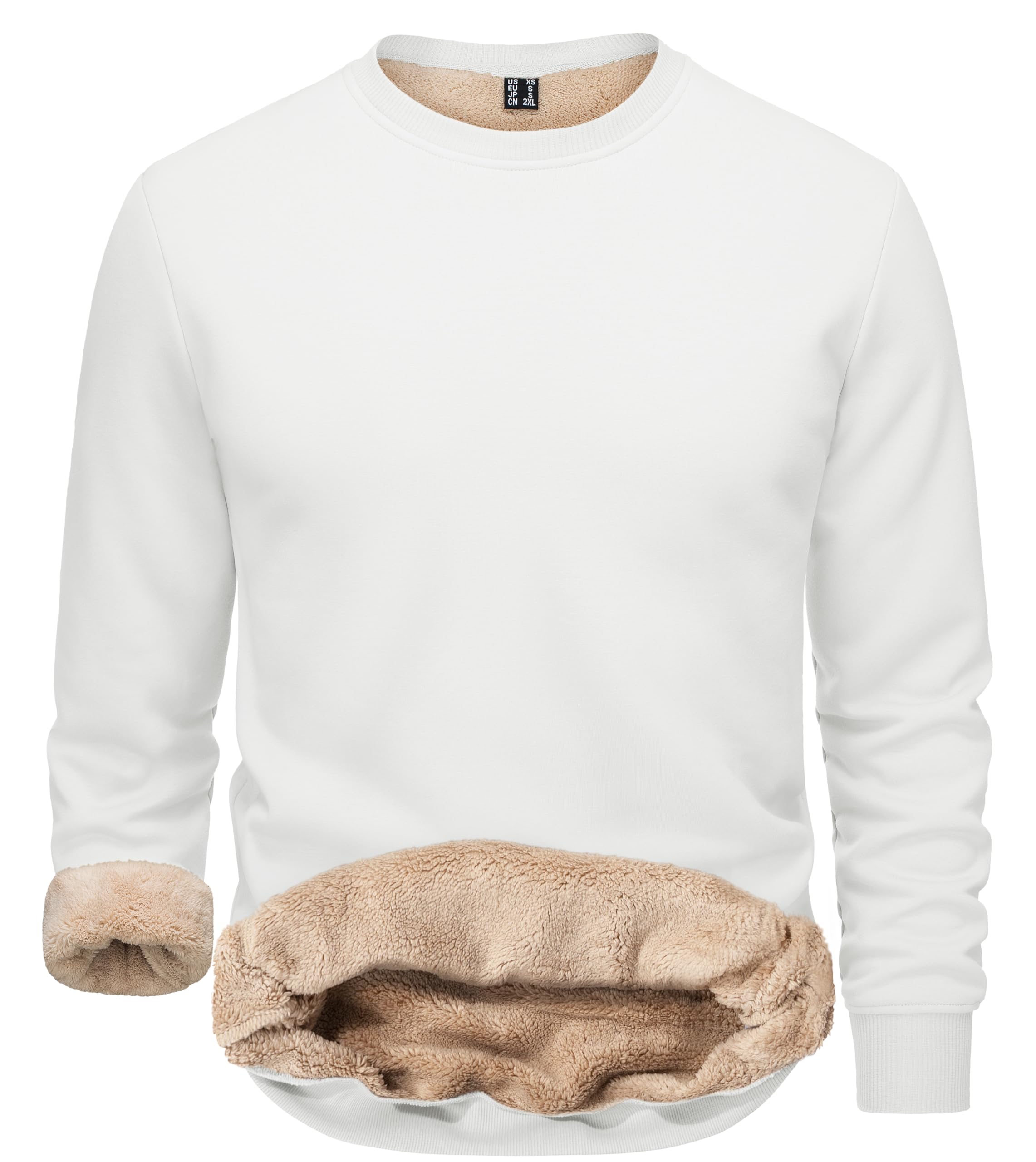 

TACVASEN Men s Warm Windproof Pile Sweatshirt, Thick Crew Neck, Solid Color, Casual Cotton, for Fall and Outdoor Activities, White, Size 3XL