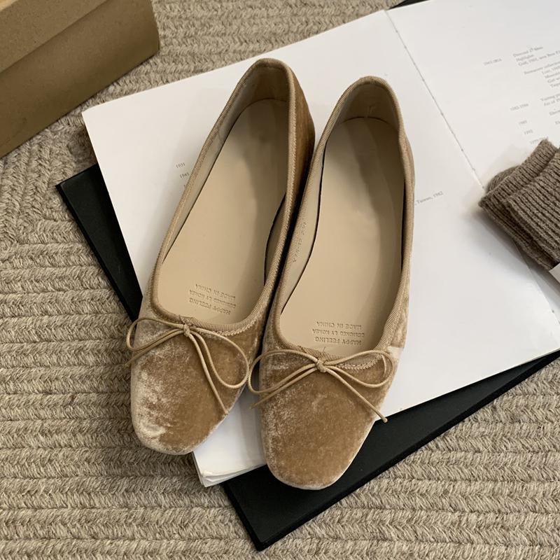 

Fashion Elegant Velvet Ballerina Shoes Woman Luxury Velour Ballet Flats Ladies Retro Round Toe Bowknot Shallow Loafers In Red Green 35