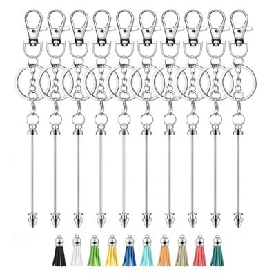 Pack of 10 Colorful Beaded Keychain Blanks Multicolored Beaded Keychain Rod Blanks for Designing Keychain Charm