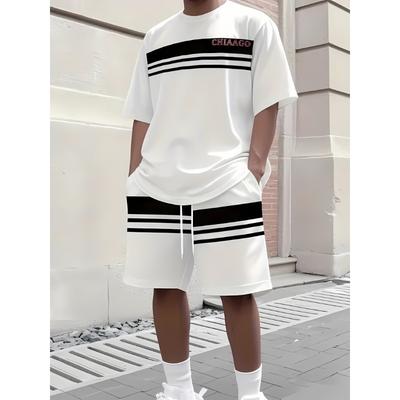 Conjunto de Camiseta y Pantalones Cortos Deportivos Casuales de Manga Corta para Hombre con Estampado 3D