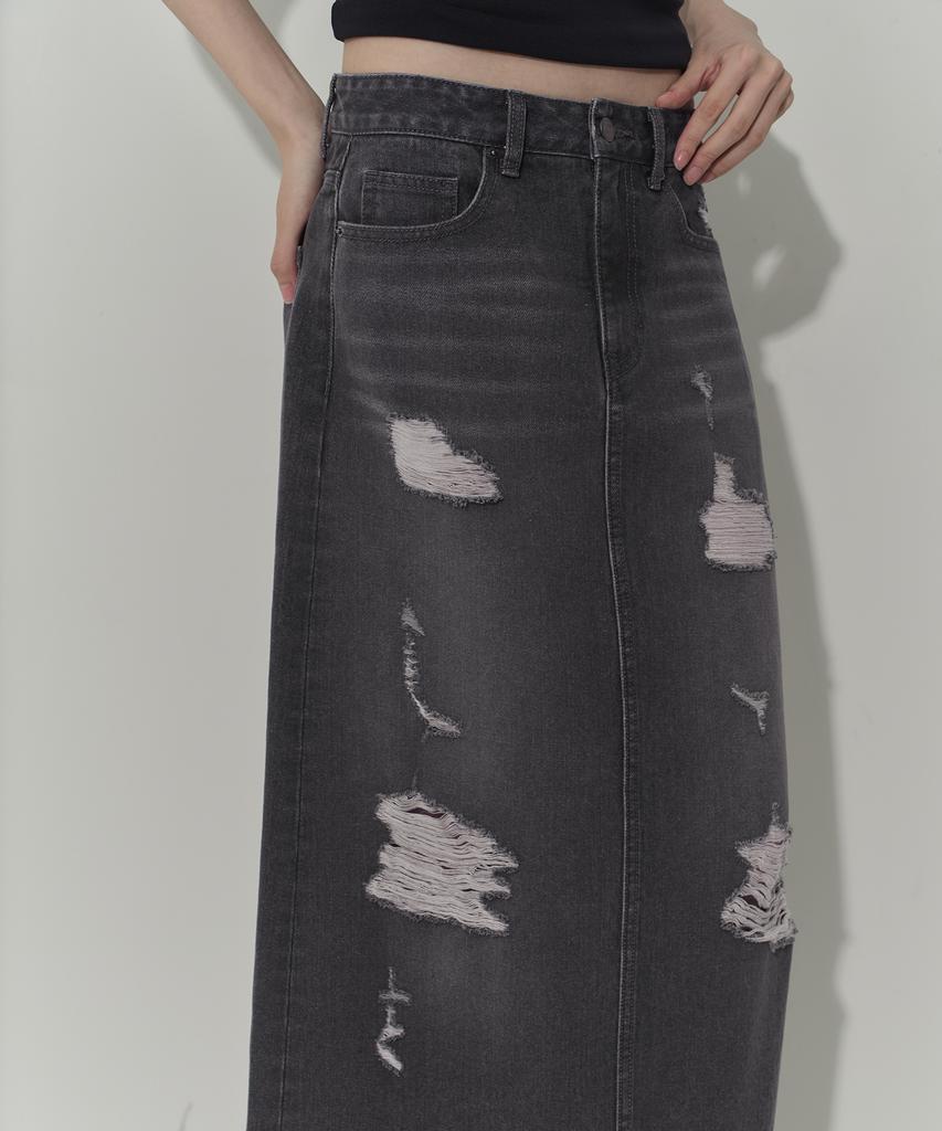 Musinsa Standard Woman Women'S Pigment Distressed Maxi Skirt [Charcoal Gray]