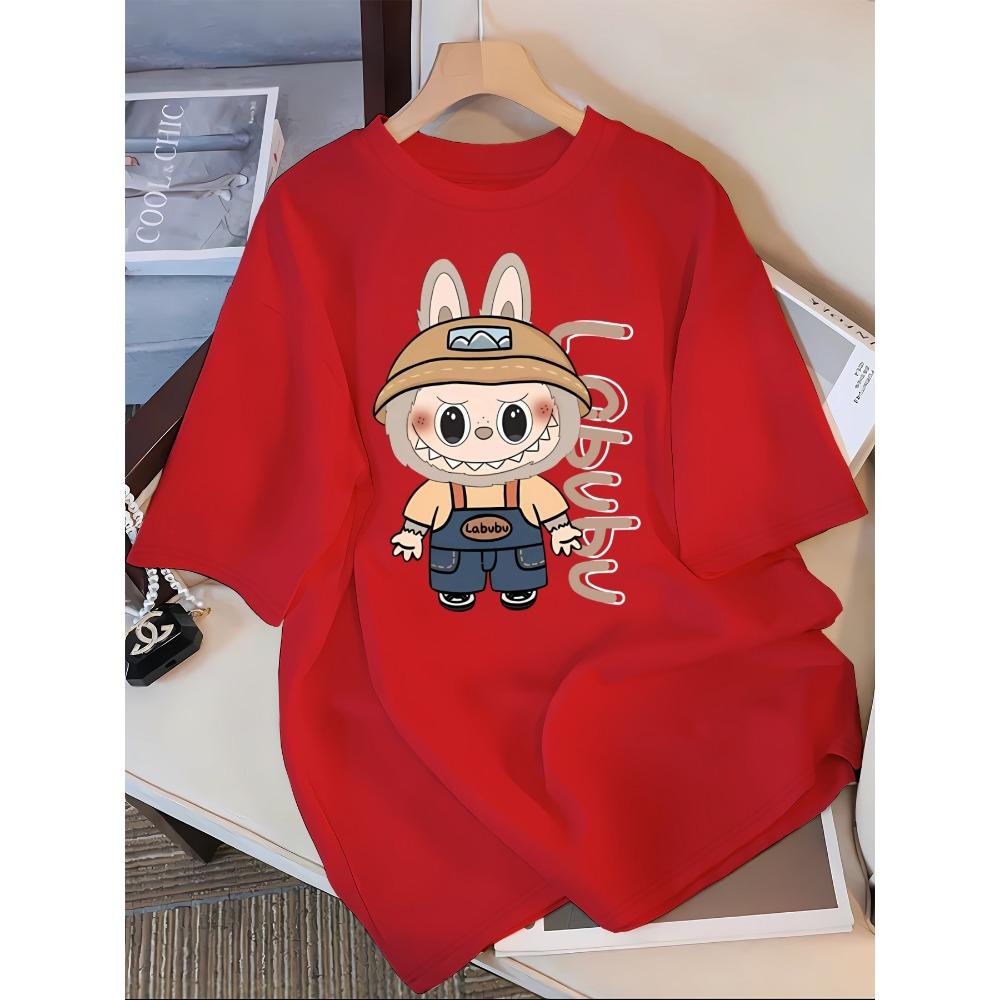 Labu cartoon printed casual T-shirt, round neck, short sleeved, adult, spring/summer/autumn outfit