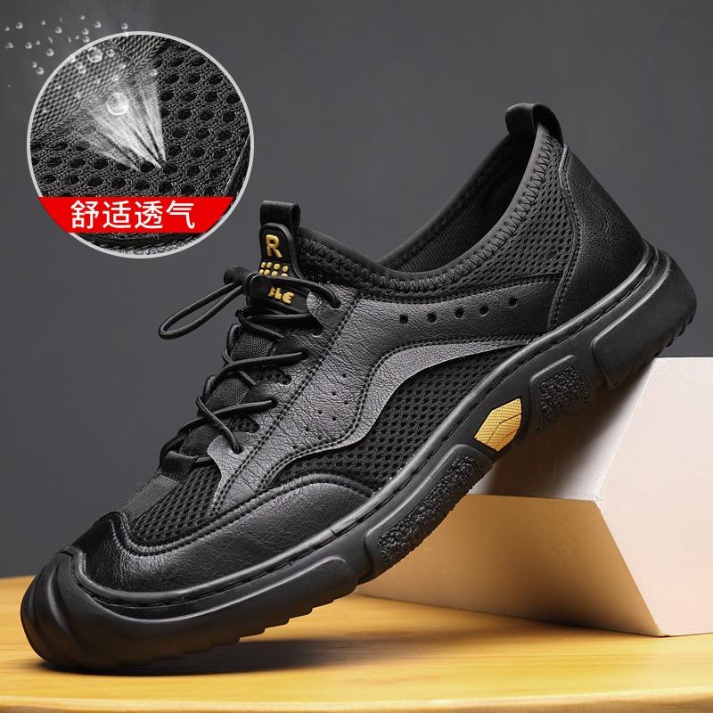 Hole shoes men's new leather bag head sandals men's hollow soft sole soft surface casual single shoes