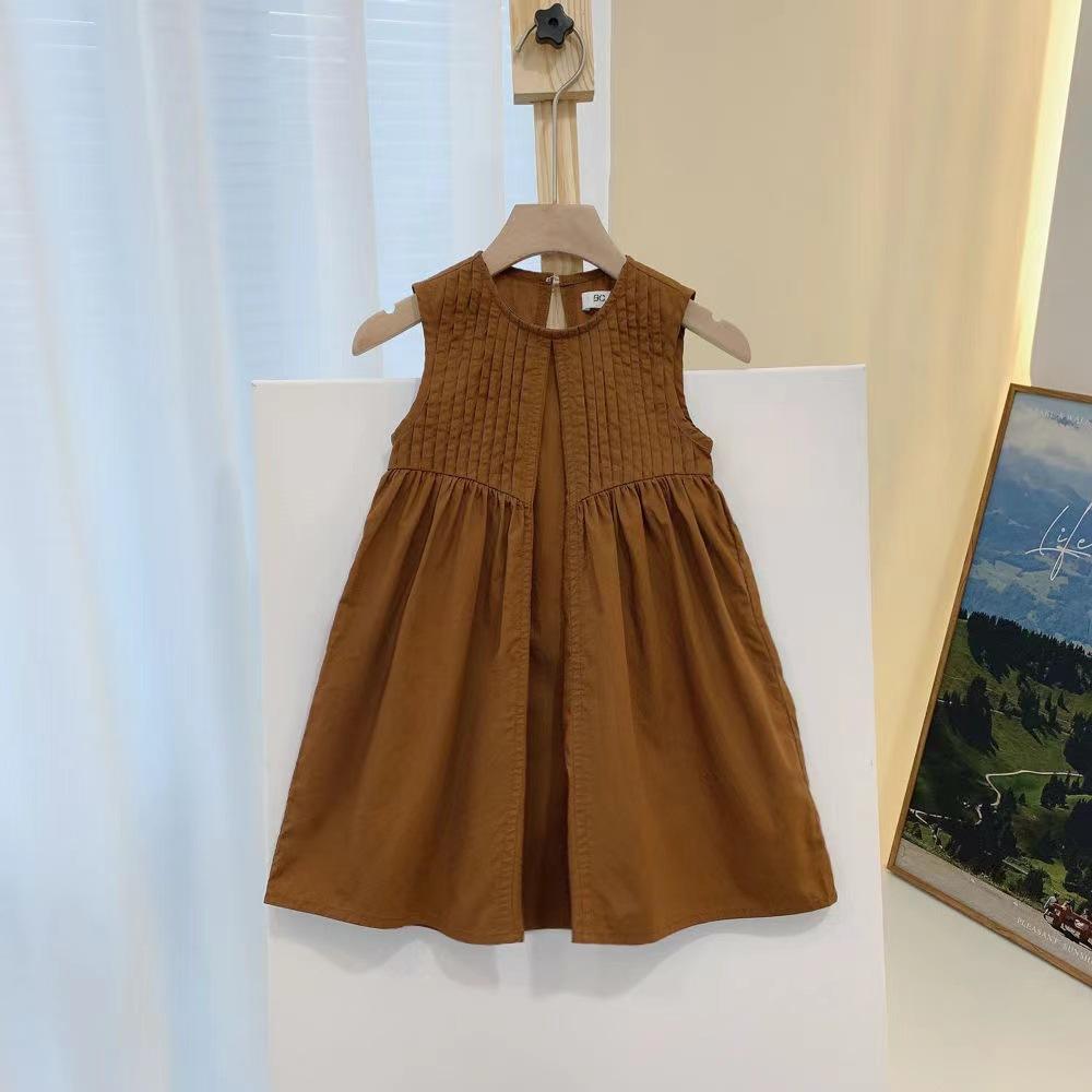 Girls Sleeveless Summer Princess Dress Stylish Baby Tank Dress 80 коричневый