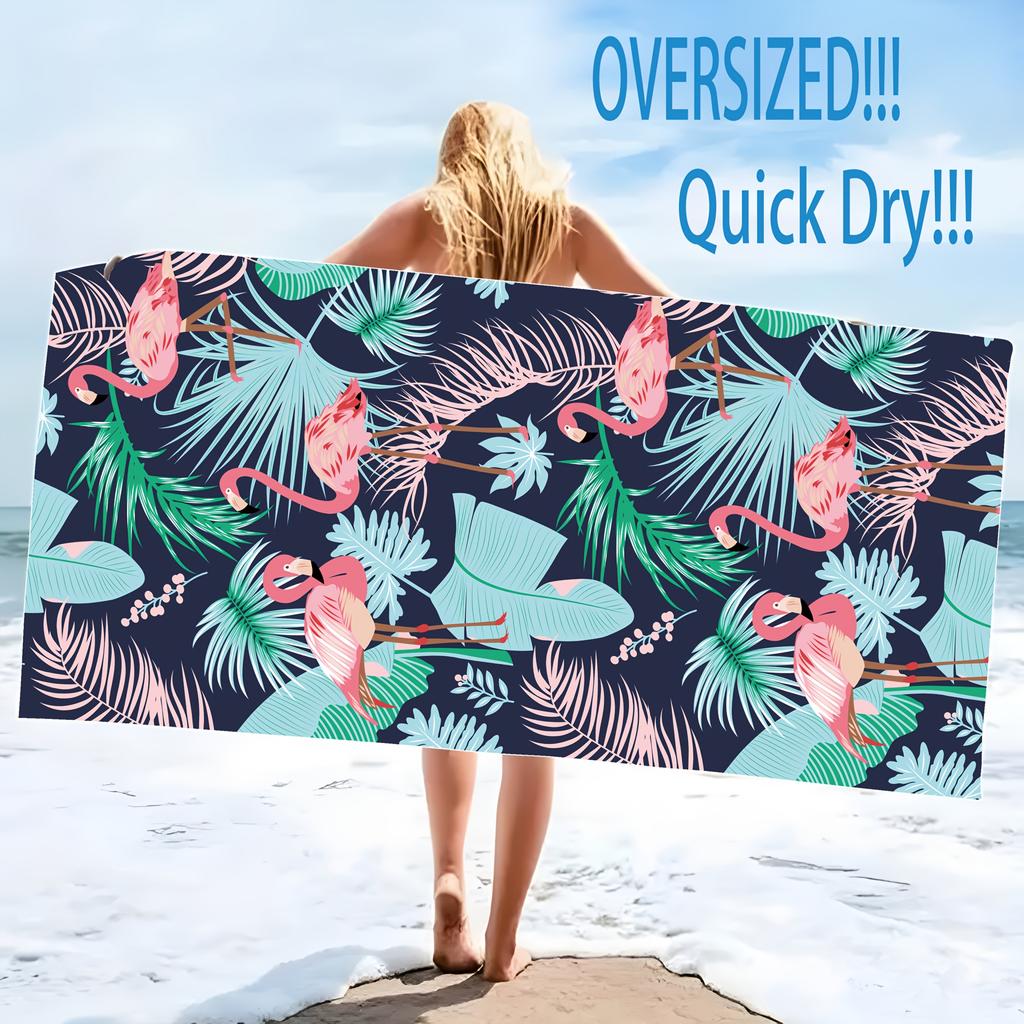 Flamingo & Palm Leaf Printed Beach Towel: Dive into Summer Vibes! Suitable for towels, bath towels, beach towels