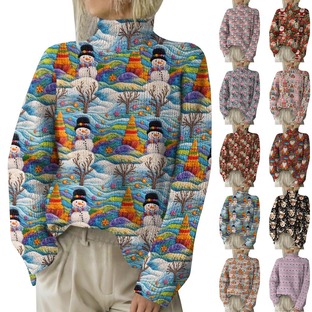 Christmas Sweatshirts For Women Knit Sweater Cute Shirt Fall Turtleneck Pullover Tops