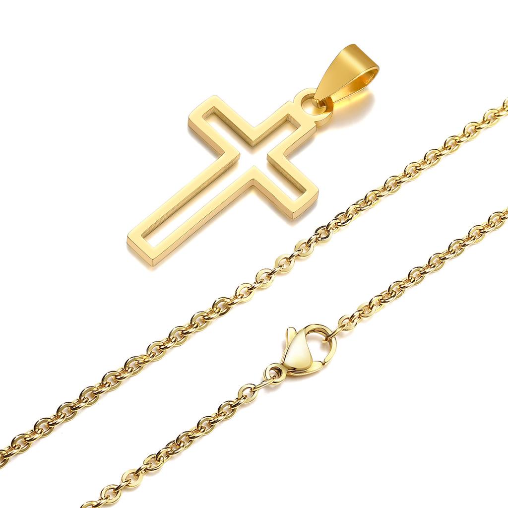 Casual Hollow Cross Necklaces for Men Boys,Waterproof Stainless Steel Cross Pendant Necklace,Religious Faith Prayer Zircon Gift