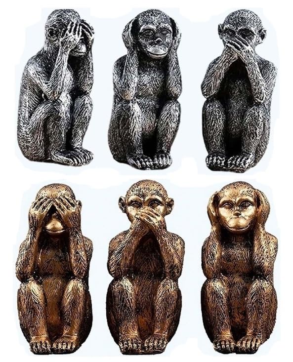 Three See No Hear No Speak No Cute Pose Set of 3 Monkeys Evil, Evil, Evil, Figures, (Gold)