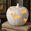 Decorative Yard Figurines Halloween Pumpkin Resin Figurine, Bat Hollow Out Lantern with Atmospheric Night Lighting Warm Light, Spooky Indoor