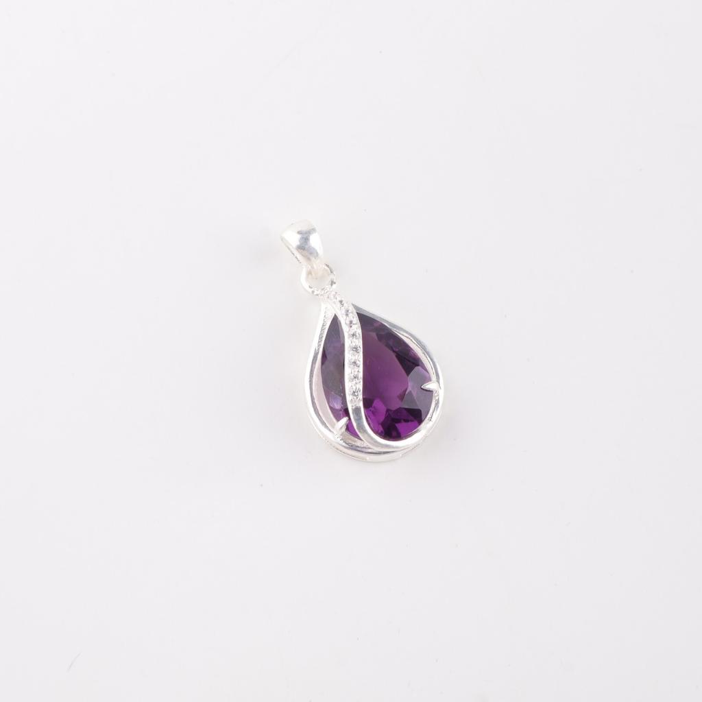 Amethyst Gemstone 925 Sterling Silver Jewelry Zircon Pendant For Birthday Gift CZP-7-10