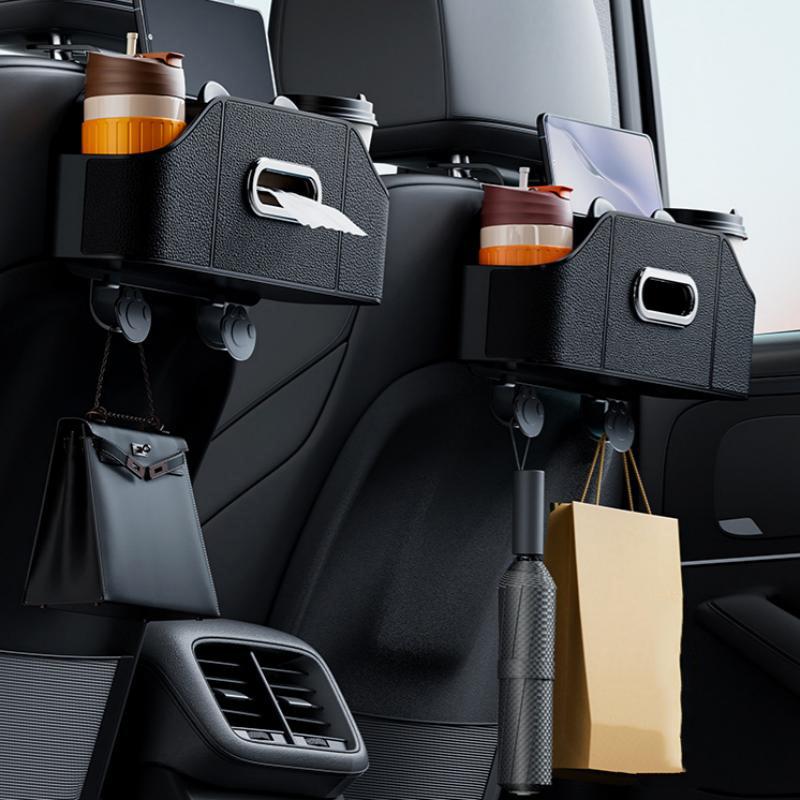Multifunctional Car Back Seat Storage Organizer Scratch-Resistant Tissue Box With 2 Cup Holders Universal Stowing Space Tidying