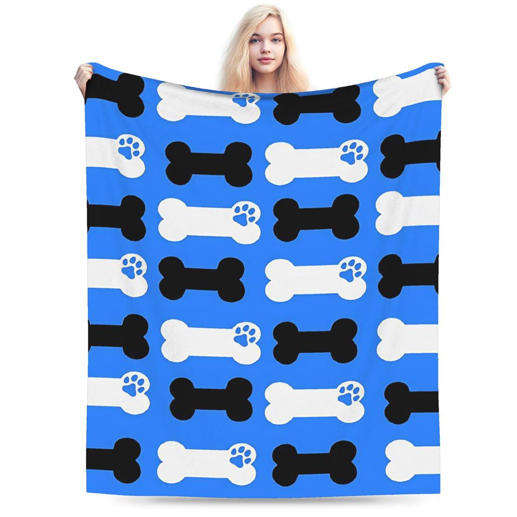 Dog Paw Print and Bone Blanket Quality Soft Warm Throw Blanket Winter Children Home Decor Pattern Bedspread
