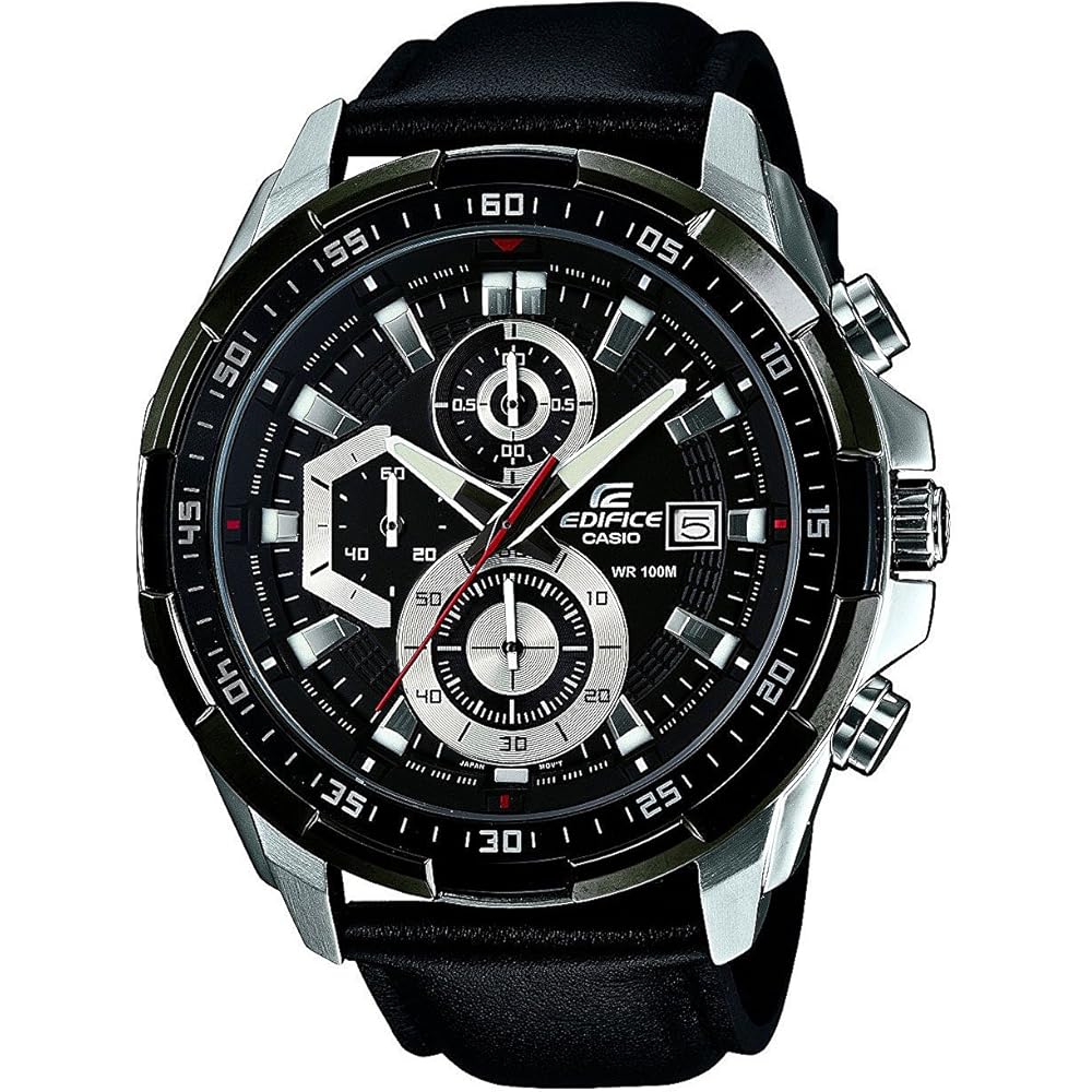 Casio Edifice Chronograph 100m Water Resistant Black Leather Strap Men s Watch EFR-539L-1AVUDF
