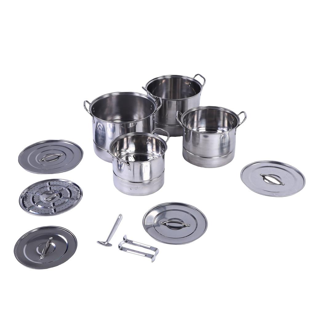 4PCS Stock Pot Set Stainless Steel Induction Cookware Soup Pot with Steam Rack for Kitchen Cooking