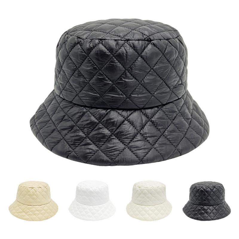 Grid Pattern Fisherman Hat Goose Down Fill Pure Color Versatile Style Cap Warm