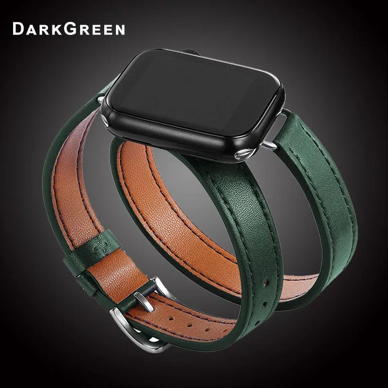 For Apple Watch Band 40 41mm Double Tour Leather Strap 45/46 42 44mm Series10 9 8 7 6 Se 5 4 3 2 for Iwatch6 38mm Fashion Correa