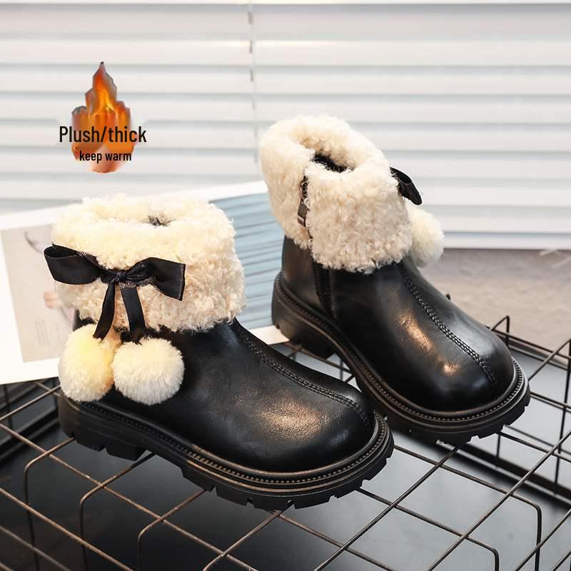 Girls' 2025 Autumn/Winter Princess Snow Boots - Plush, Warm, All-Season Short Cotton Boots for Little Girls