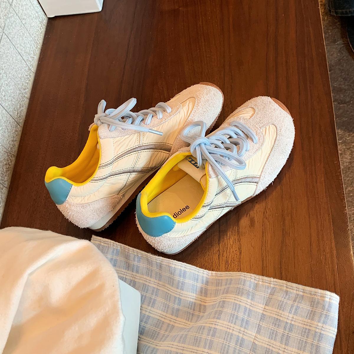 

Cowhide grape mother dopamine girl macaron color matching crooked head lace-up casual sports Forrest Gump shoes women s training shoes 34