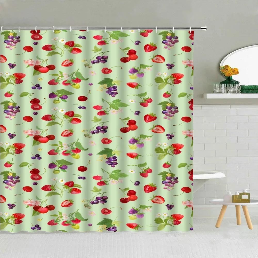 Fruit Things for the Bathroom Accessories Sets Luxury Shower Curtain Waterproof Folding Partition Curtains Bath Bedrooms