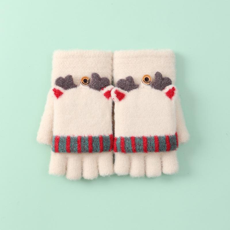 Xuehuaxiu's new women's winter thermal gloves, cute cartoon Christmas elk knitted half-finger flip gloves wholesale