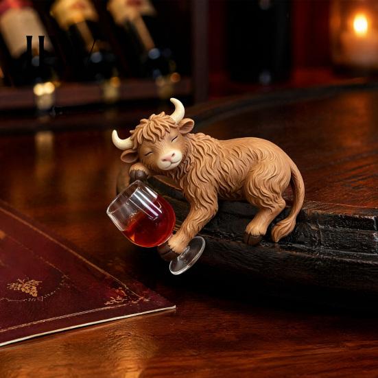 Small Resin Decor for Plants Drunk Highland Cow Figurine Plant Pot Hanger, Cute Animal Hanging Figurines, Decorative Hanger Waterproof Micro
