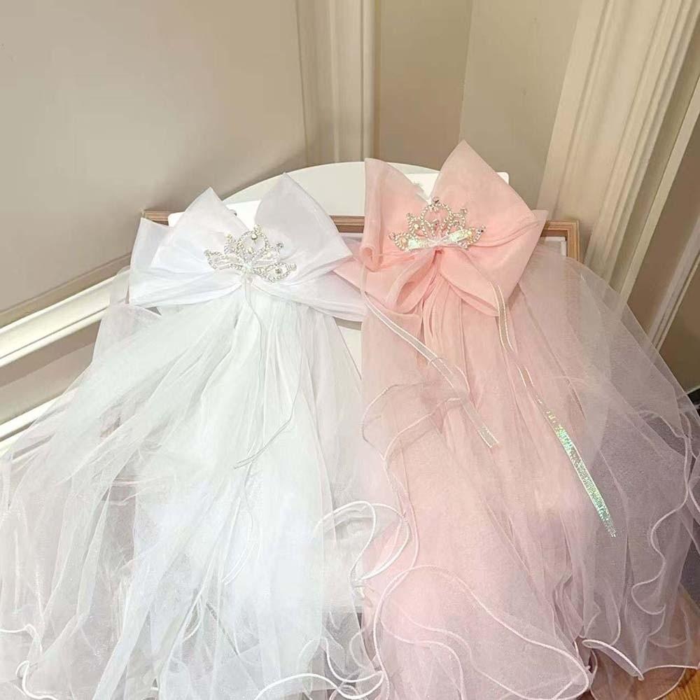 White Girls Head Gauze Bow Bridal Tulle Creative Veil Hair Clip  Photo Props